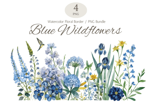 Blue Wildflower Horizontal Border Bundle: Elevating Design with Botanical Elegance