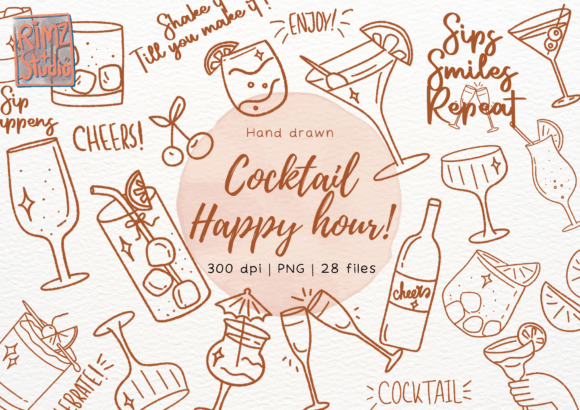 Cocktail Happy Hour Doodle Hand Drawn: A Practical Guide to Line Art for Creators