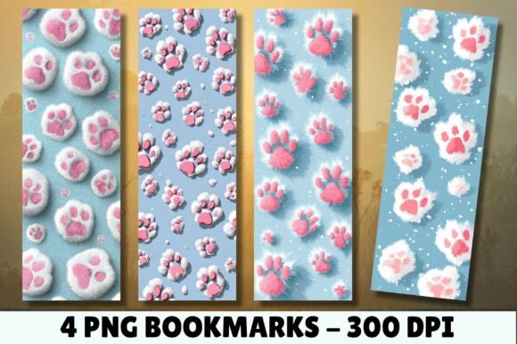 Cute Fluffy Pink Pet Paw Print Bookmark