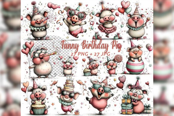 Evaluating the Whimsical Birthday Pig Clipart Set for Creative Projects