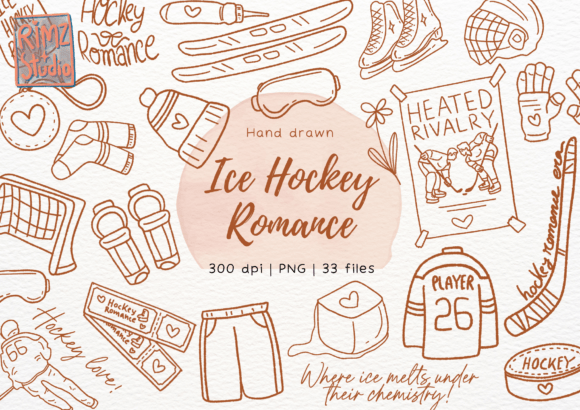 Ice Hockey Romance Doodle Hand Drawn: A Creative Resource for Makers and Designers