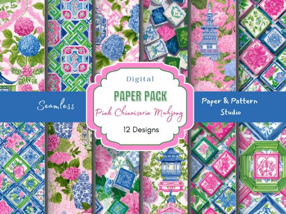 Pink Chinoiserie Mahjong Prints for Creative Projects