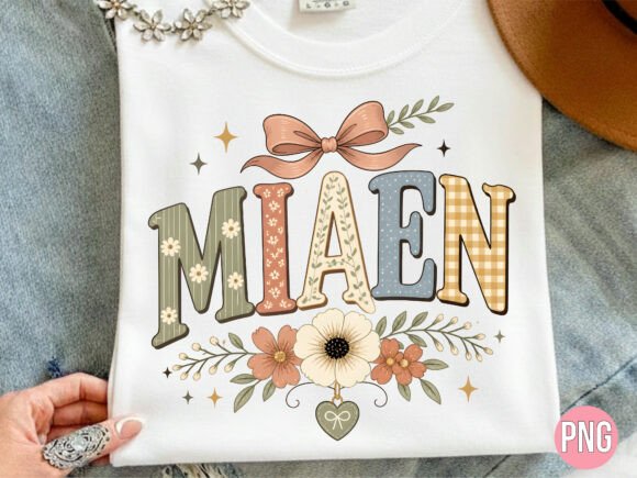 Retro Boho Floral Miaen Name PNG