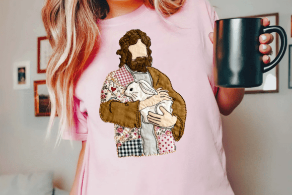 Strategic Design Application: Leveraging Faux Floral Patchwork Jesus with Bunny for Faith-Based Branding