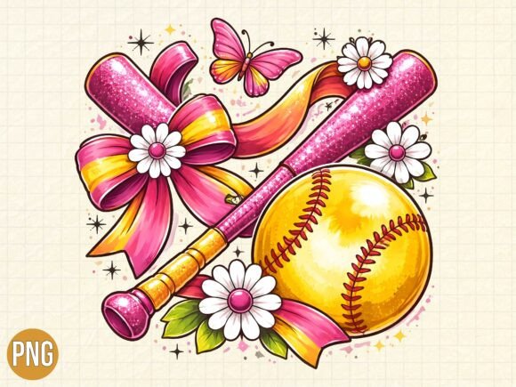 Strategic Design Applications for the Softball Pink Glitter Bat Flower PNG