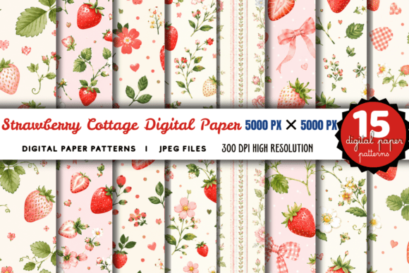 Strawberry Cottage Digital Paper Bundle