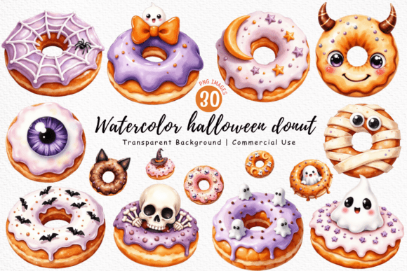 Watercolor Halloween Donut Clipart PNG Guide