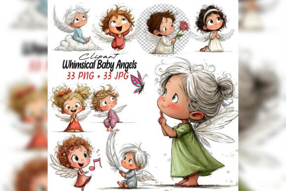 Whimsical Baby Angels Clipart Set: Bringing Soft Watercolor Charm to Your Creative Projects