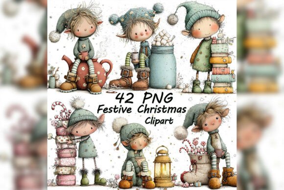Whimsical Christmas Elf Clipart Set