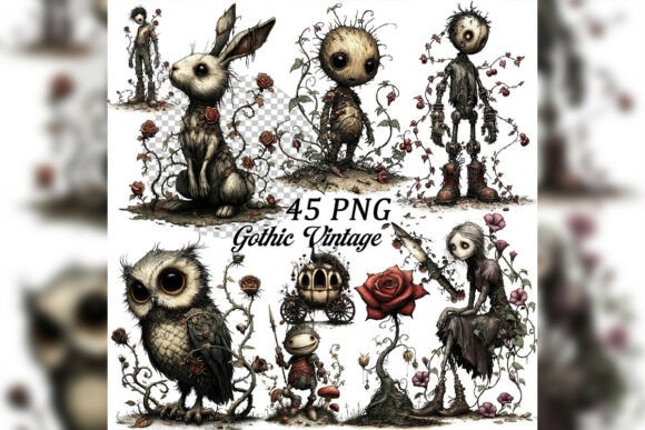 Whimsical Gothic Halloween Clipart Set: Blending Vintage Charm with Modern Design