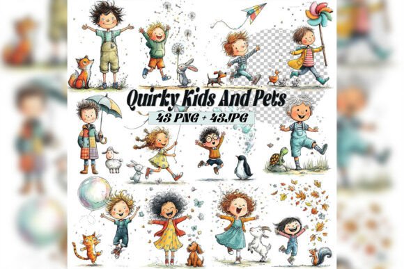 Whimsical Kids Pets Clipart Set